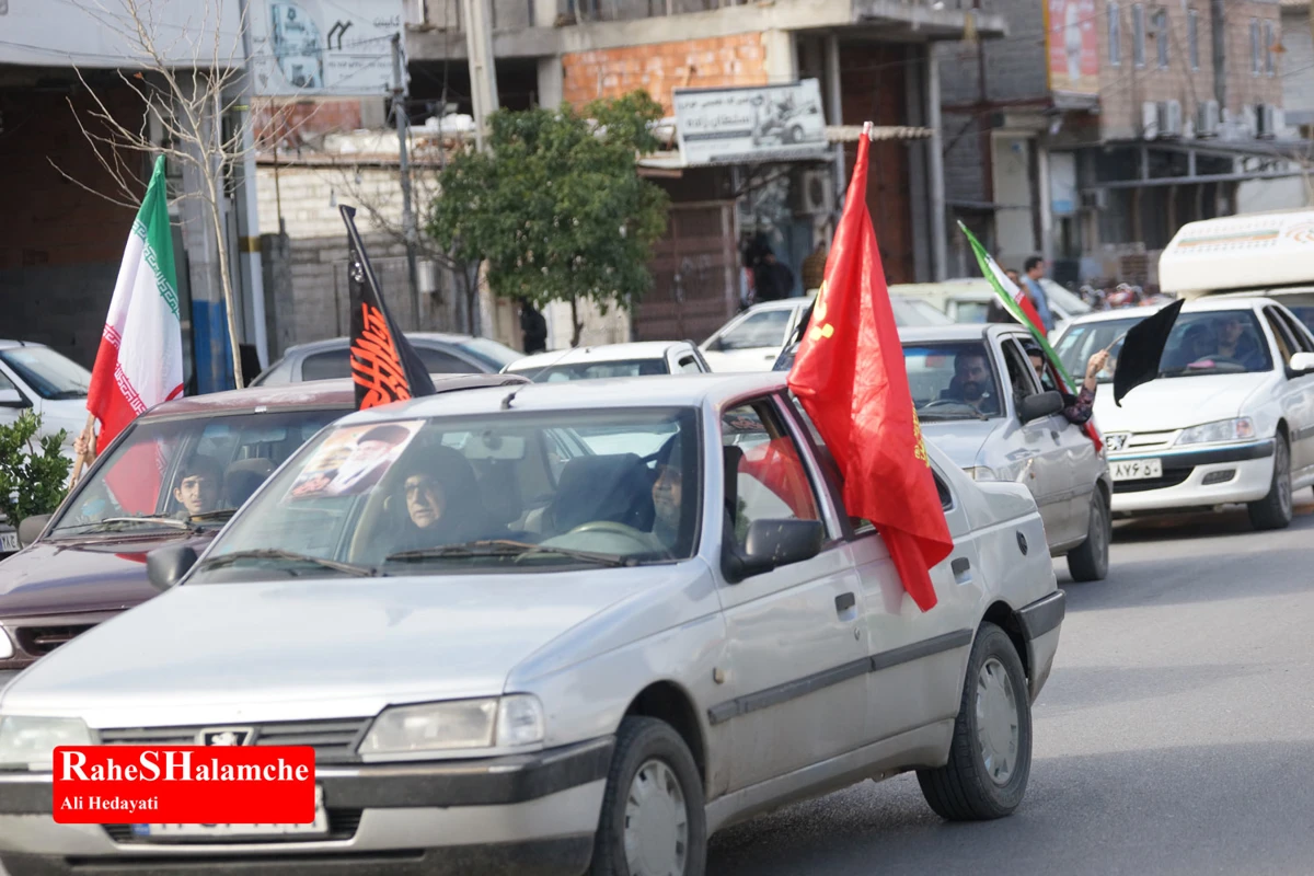 رژه خودرویی مردم بندپی بابل در حمایت از آرمان‌های رهبر شهید +تصاویر 
