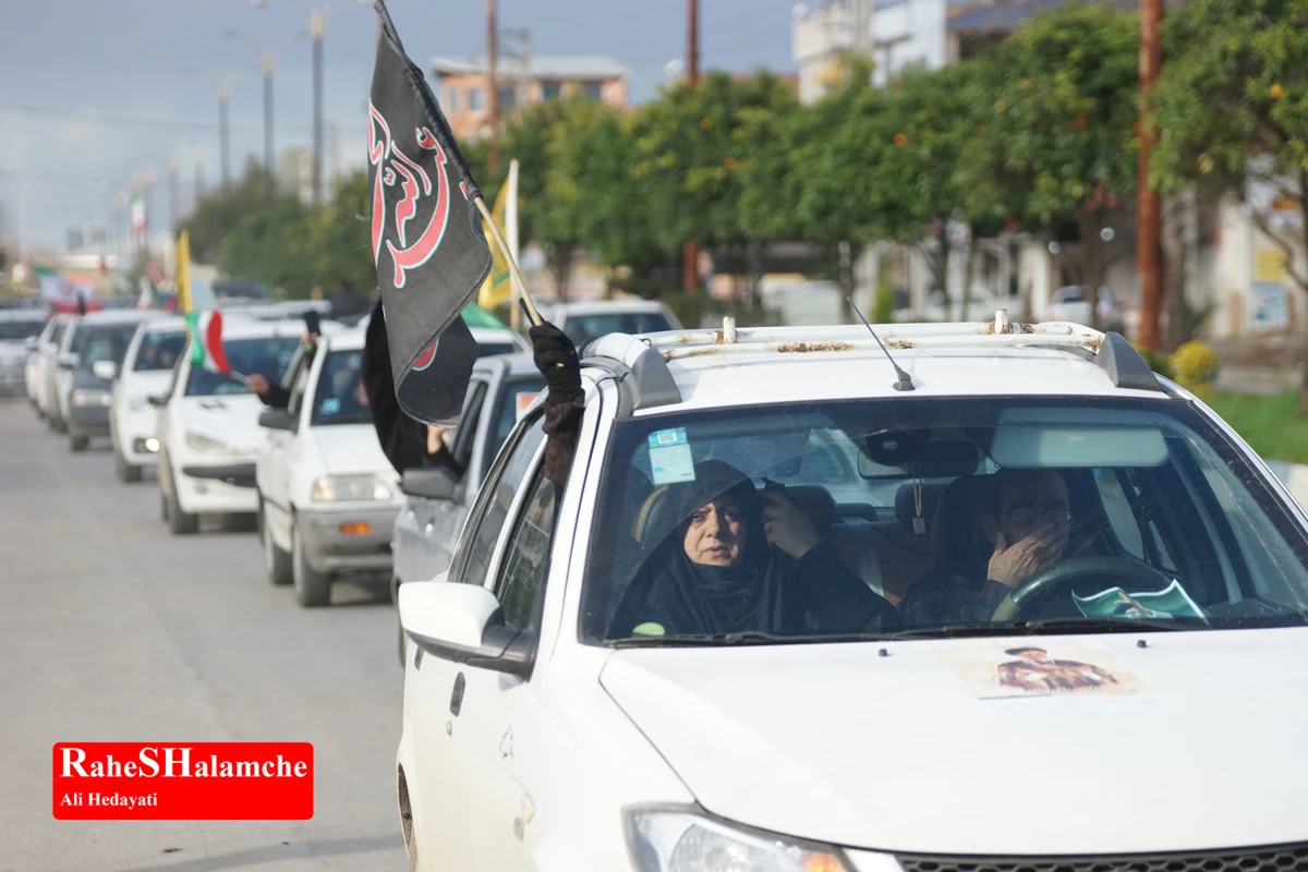 رژه خودرویی مردم بندپی بابل در حمایت از آرمان‌های رهبر شهید +تصاویر 