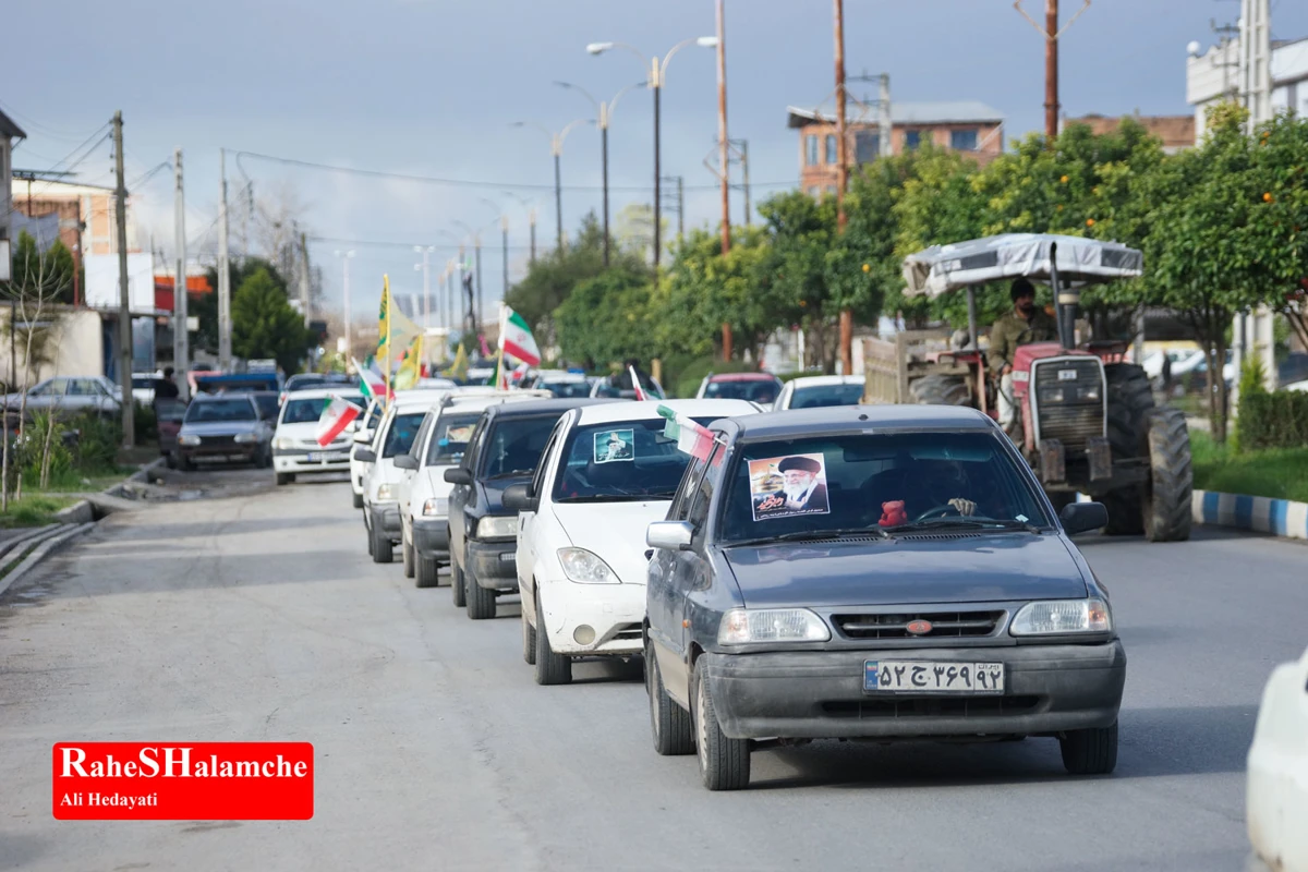 رژه خودرویی مردم بندپی بابل در حمایت از آرمان‌های رهبر شهید +تصاویر 