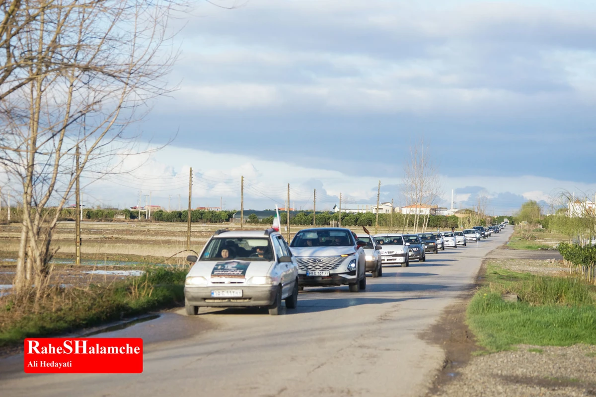 رژه خودرویی مردم بندپی بابل در حمایت از آرمان‌های رهبر شهید +تصاویر 