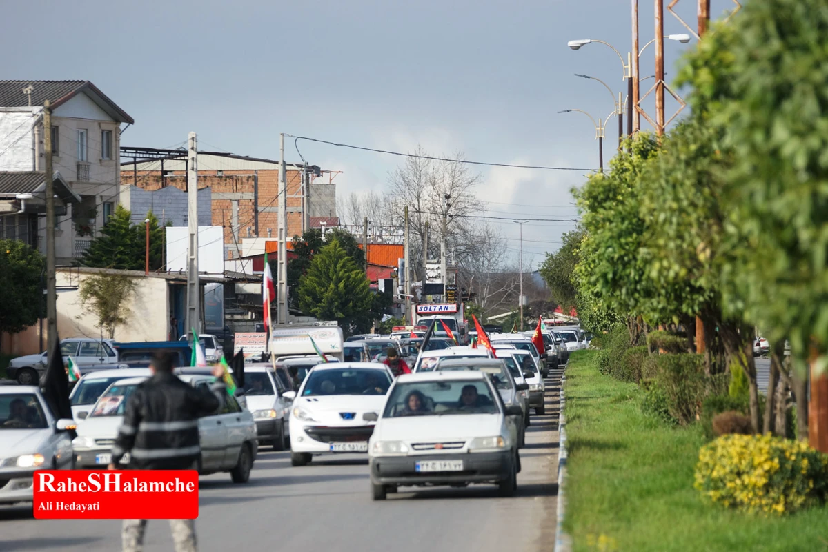 رژه خودرویی مردم بندپی بابل در حمایت از آرمان‌های رهبر شهید +تصاویر 