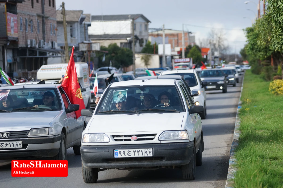 رژه خودرویی مردم بندپی بابل در حمایت از آرمان‌های رهبر شهید +تصاویر 
