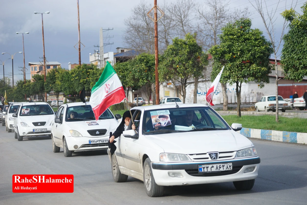 رژه خودرویی مردم بندپی بابل در حمایت از آرمان‌های رهبر شهید +تصاویر 