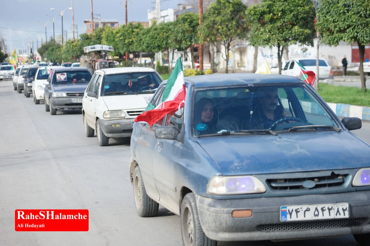 رژه خودرویی مردم بندپی بابل در حمایت از آرمان‌های رهبر شهید +تصاویر 