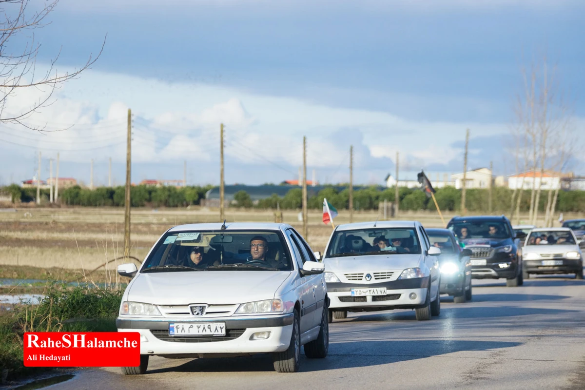 رژه خودرویی مردم بندپی بابل در حمایت از آرمان‌های رهبر شهید +تصاویر 