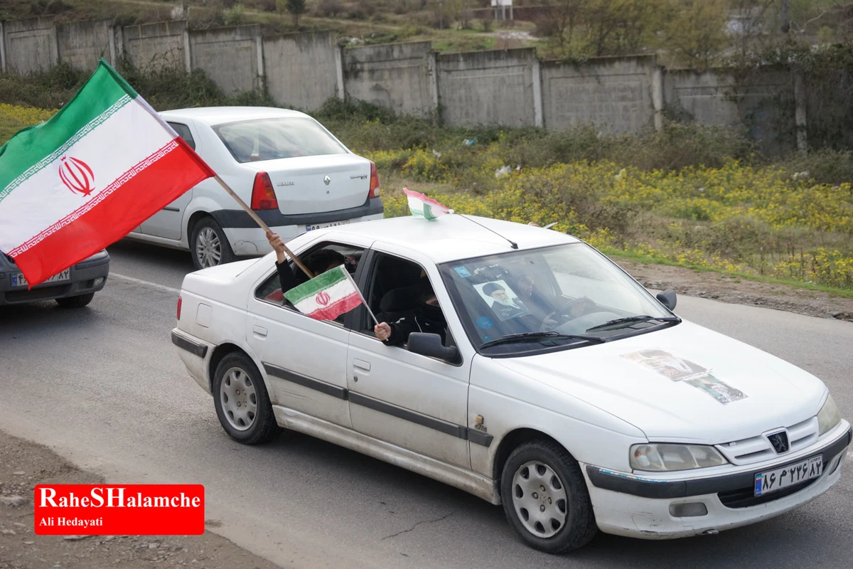 رژه خودرویی مردم بندپی بابل در حمایت از آرمان‌های رهبر شهید +تصاویر 