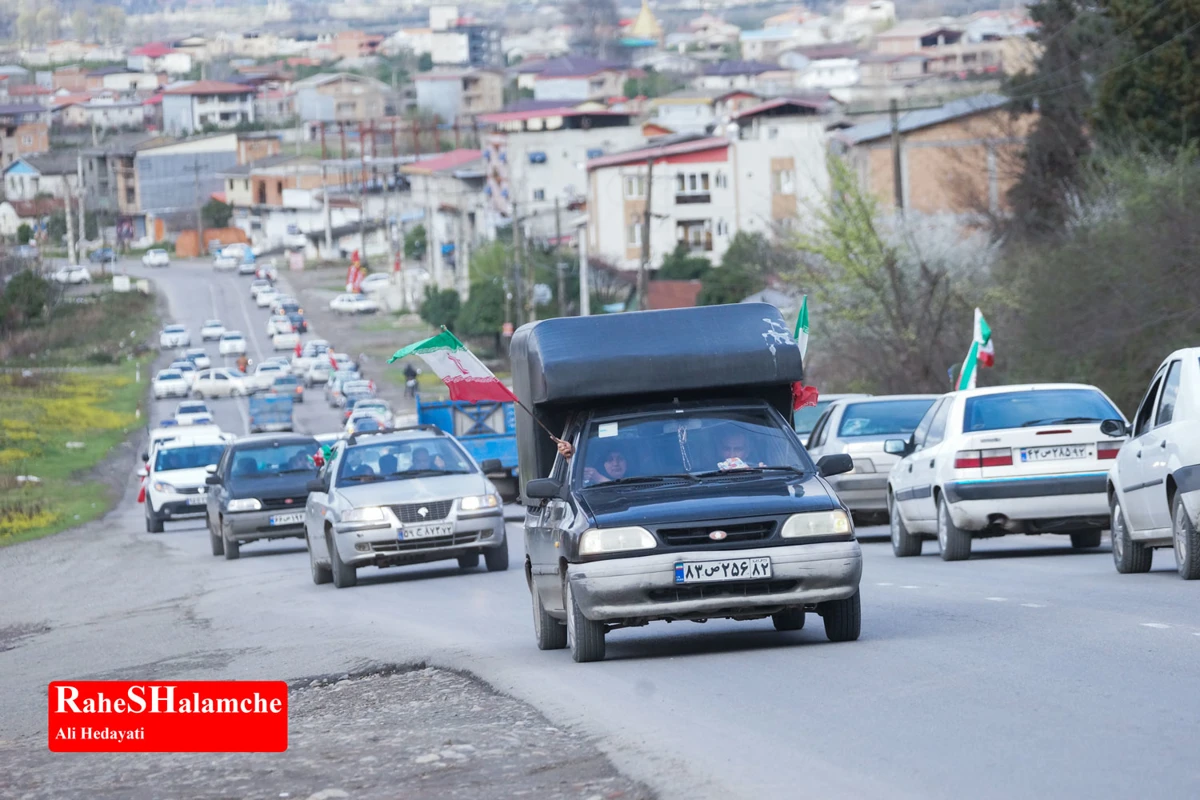 رژه خودرویی مردم بندپی بابل در حمایت از آرمان‌های رهبر شهید +تصاویر 