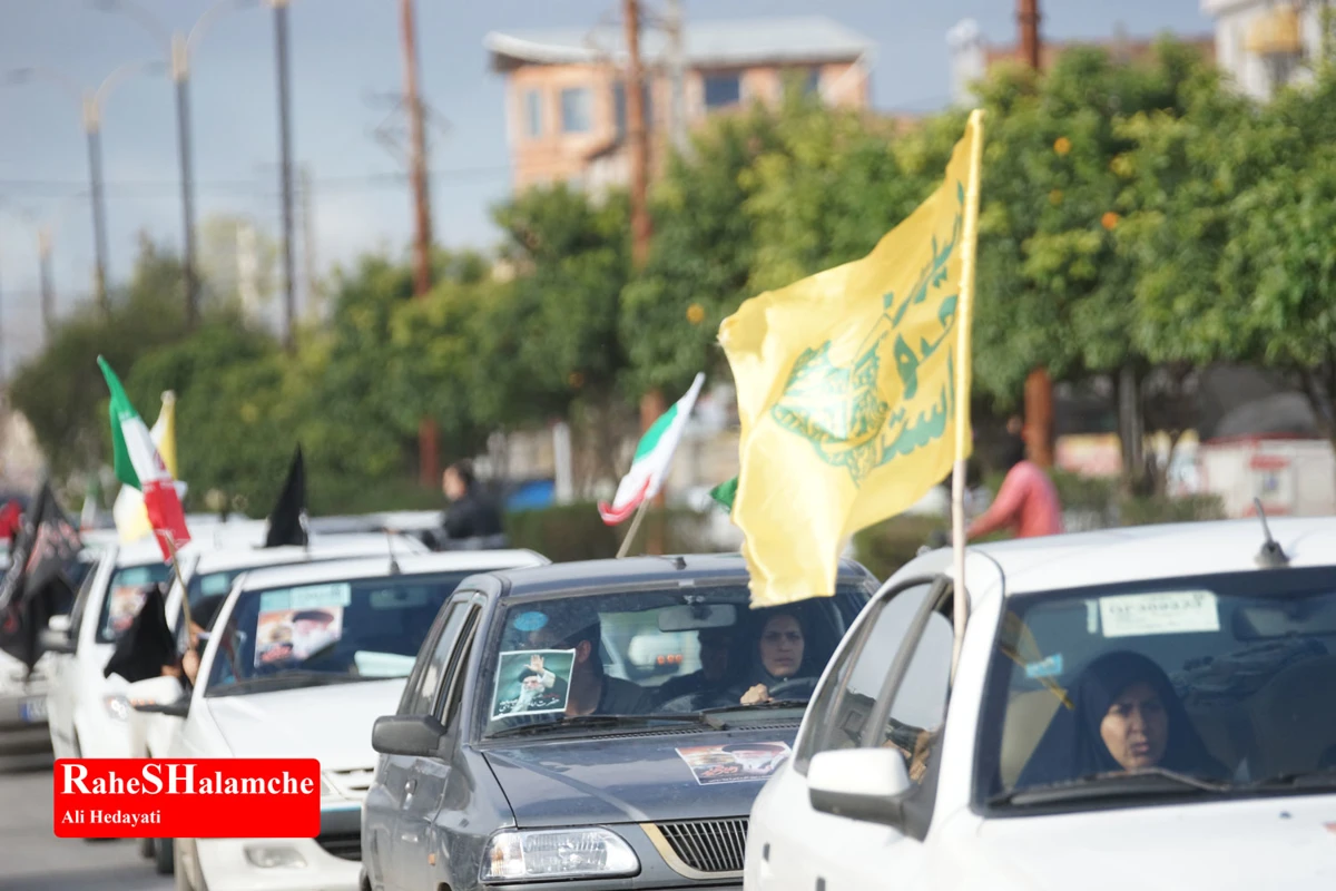 رژه خودرویی مردم بندپی بابل در حمایت از آرمان‌های رهبر شهید +تصاویر 