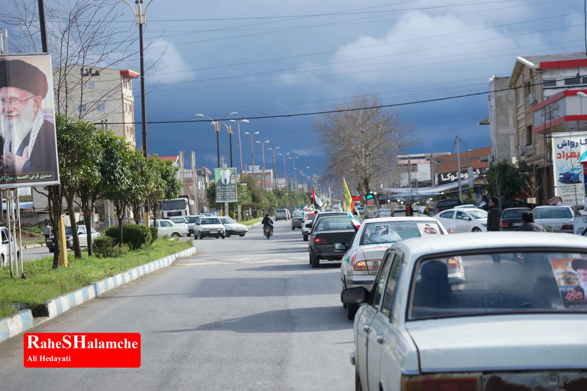 رژه خودرویی مردم بندپی بابل در حمایت از آرمان‌های رهبر شهید +تصاویر 