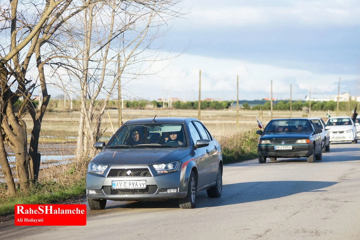 رژه خودرویی مردم بندپی بابل در حمایت از آرمان‌های رهبر شهید +تصاویر 