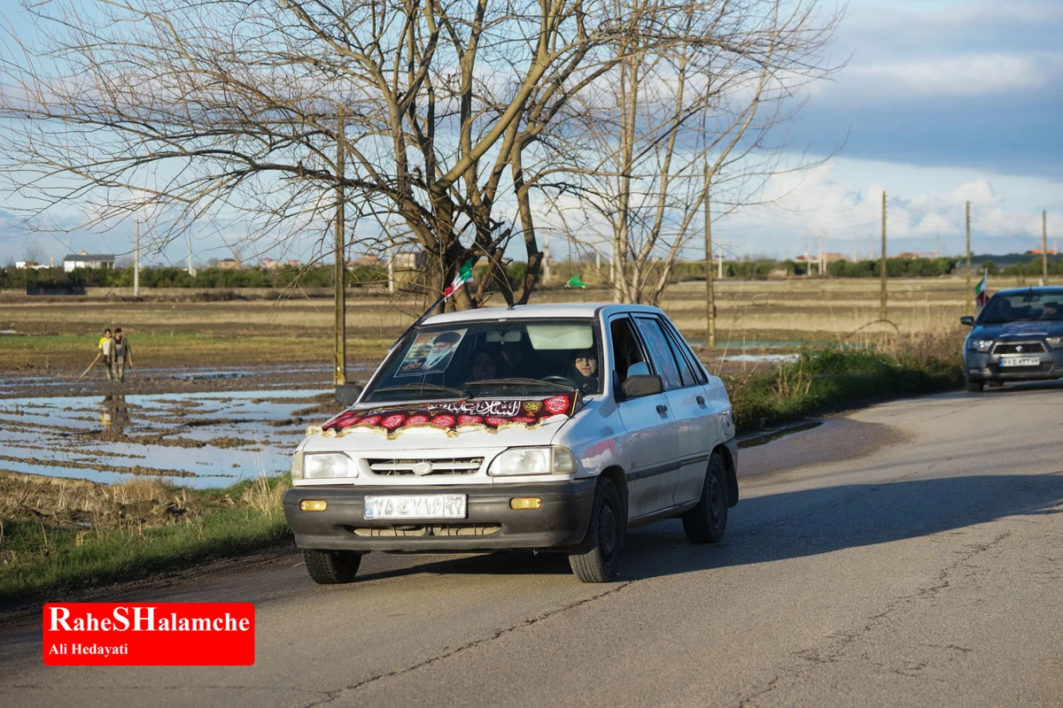 رژه خودرویی مردم بندپی بابل در حمایت از آرمان‌های رهبر شهید +تصاویر 