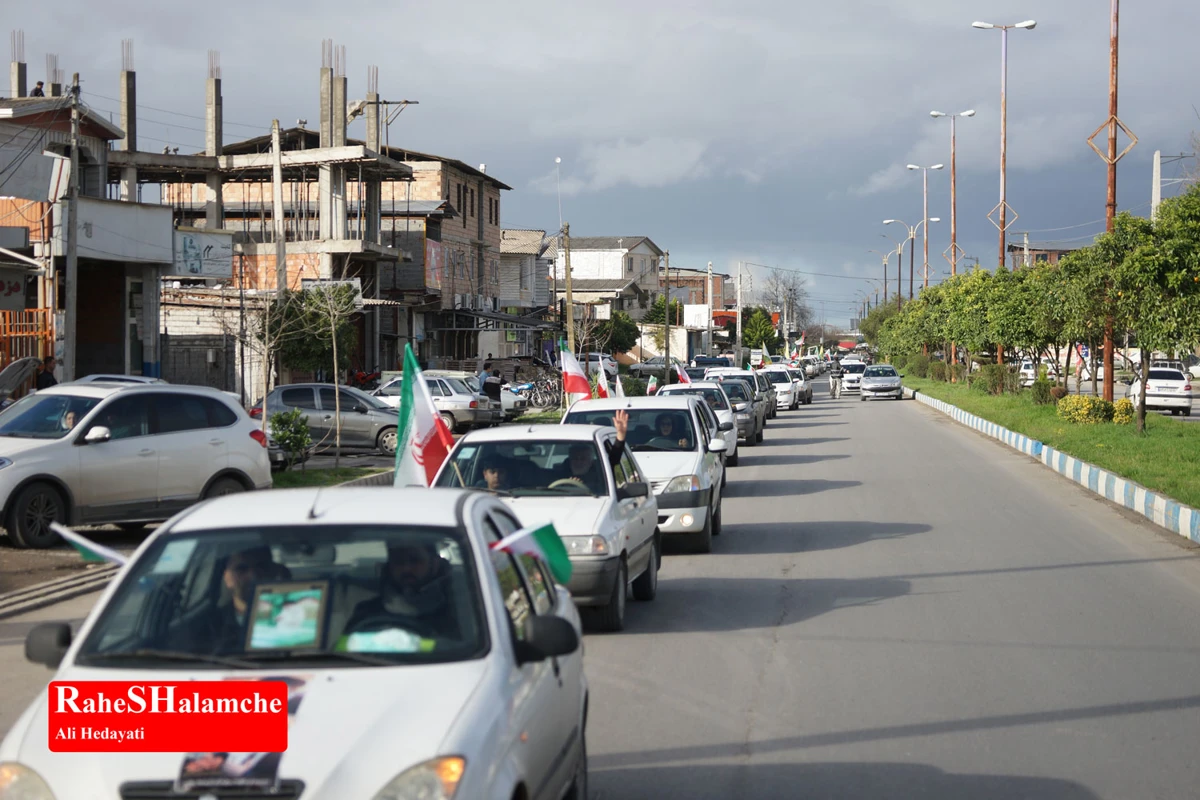 رژه خودرویی مردم بندپی بابل در حمایت از آرمان‌های رهبر شهید +تصاویر 