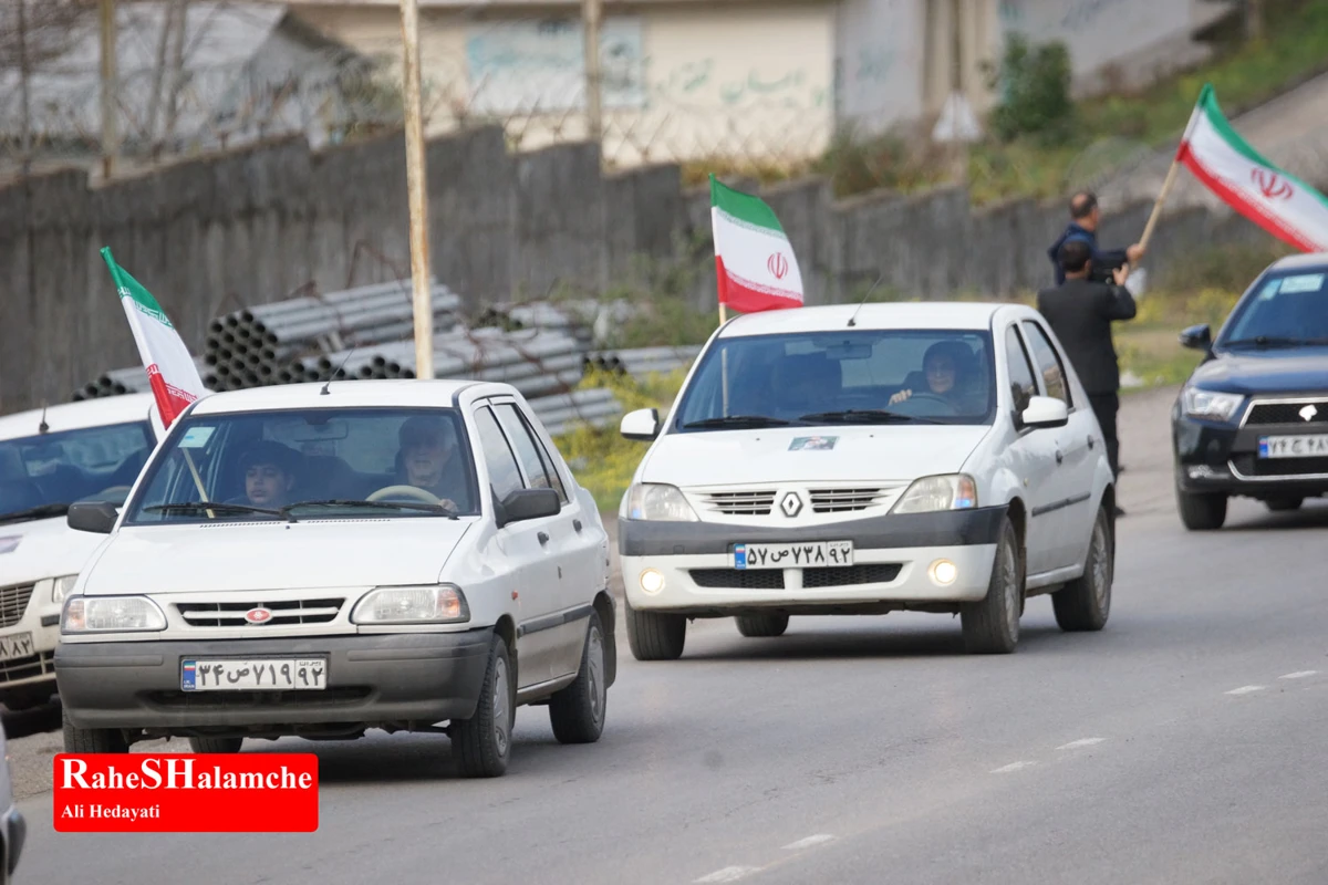 رژه خودرویی مردم بندپی بابل در حمایت از آرمان‌های رهبر شهید +تصاویر 