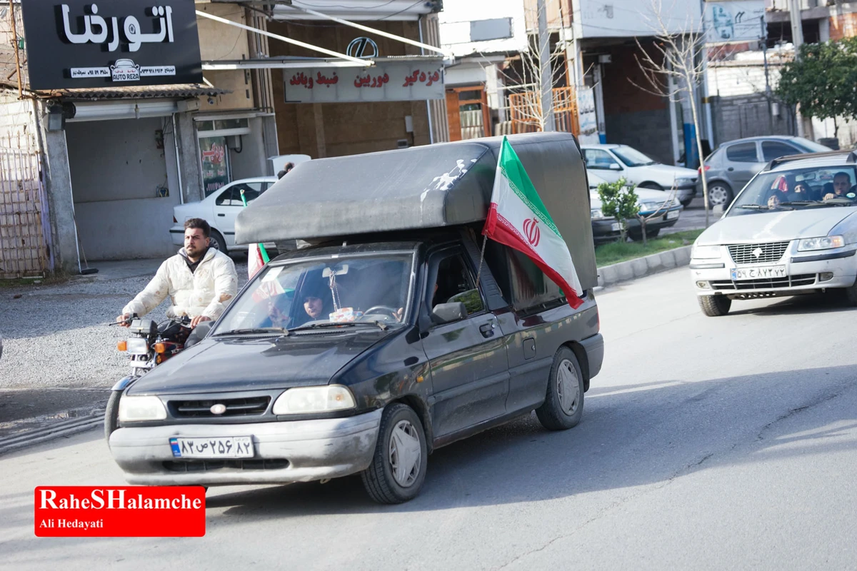 رژه خودرویی مردم بندپی بابل در حمایت از آرمان‌های رهبر شهید +تصاویر 