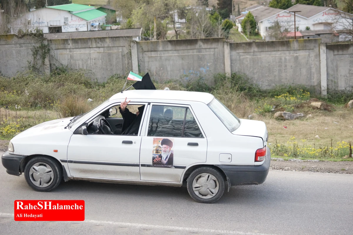 رژه خودرویی مردم بندپی بابل در حمایت از آرمان‌های رهبر شهید +تصاویر 
