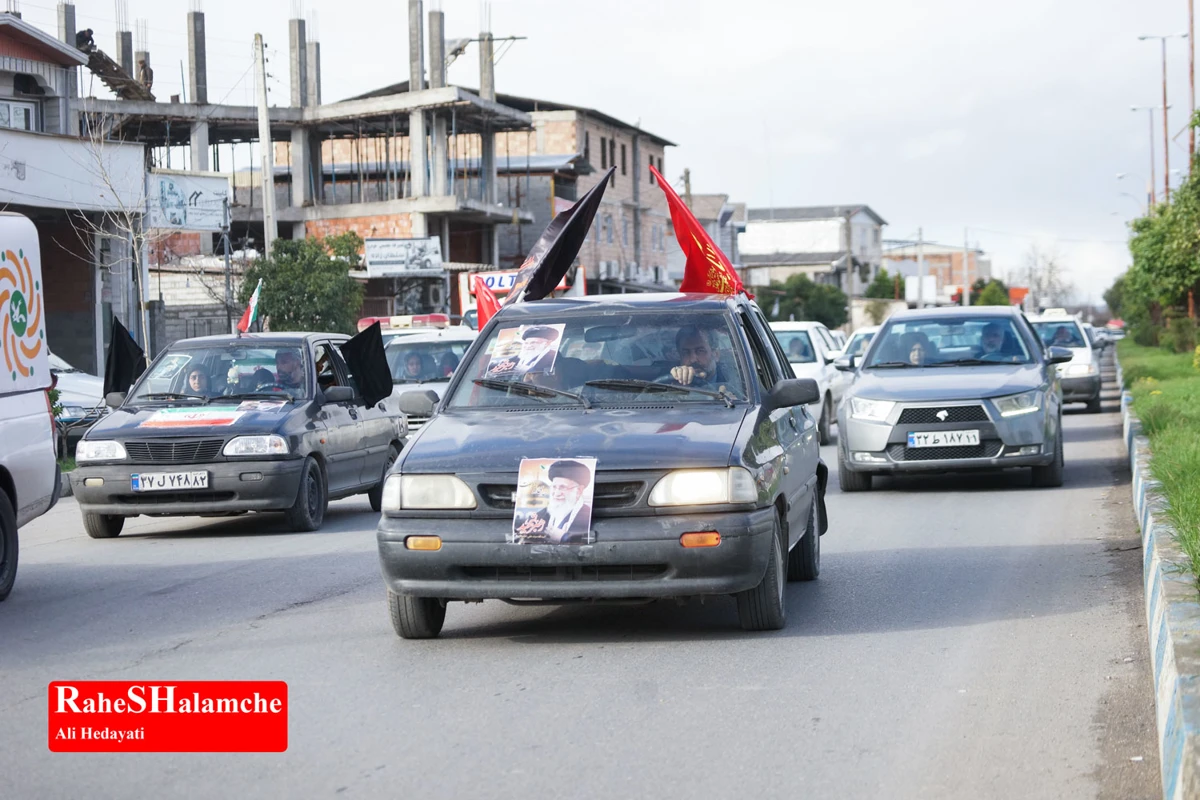 رژه خودرویی مردم بندپی بابل در حمایت از آرمان‌های رهبر شهید +تصاویر 