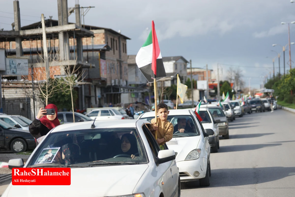 رژه خودرویی مردم بندپی بابل در حمایت از آرمان‌های رهبر شهید +تصاویر 
